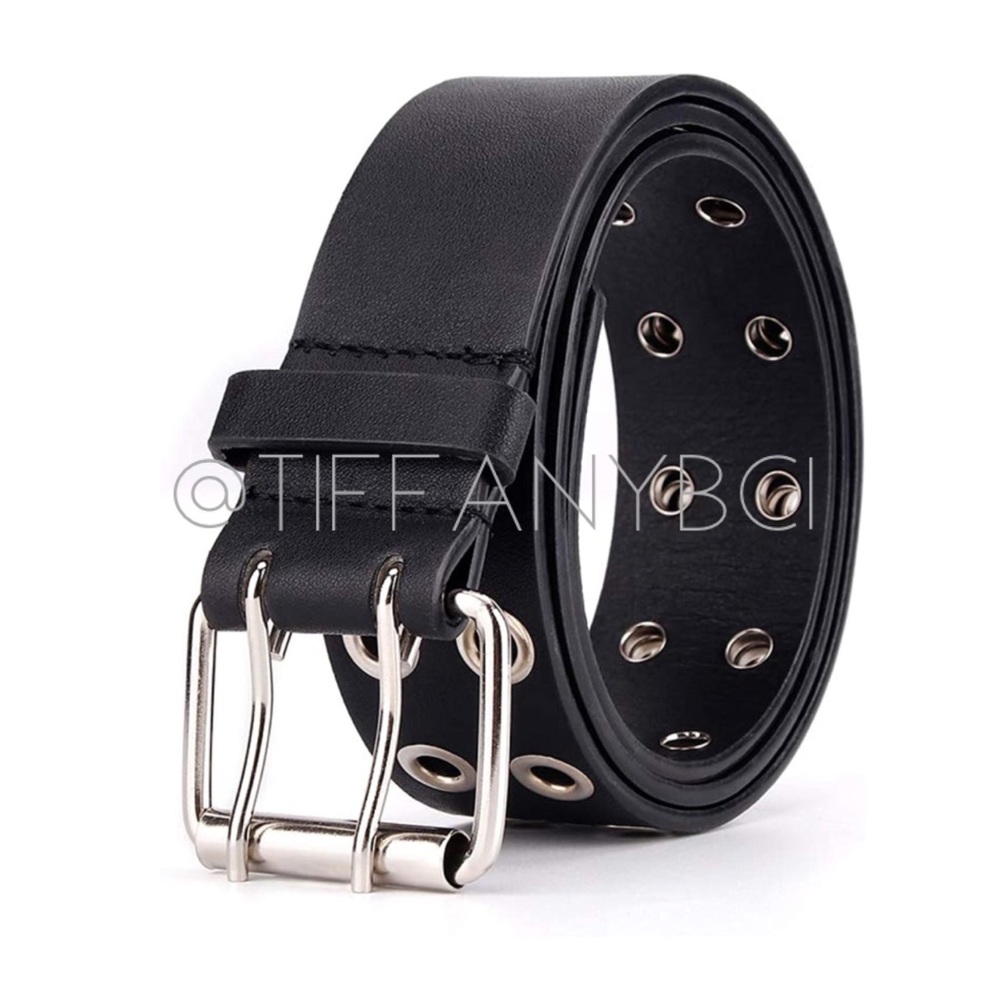 Punk Goth Double Grommet Black Belt - Picture 3 of 6